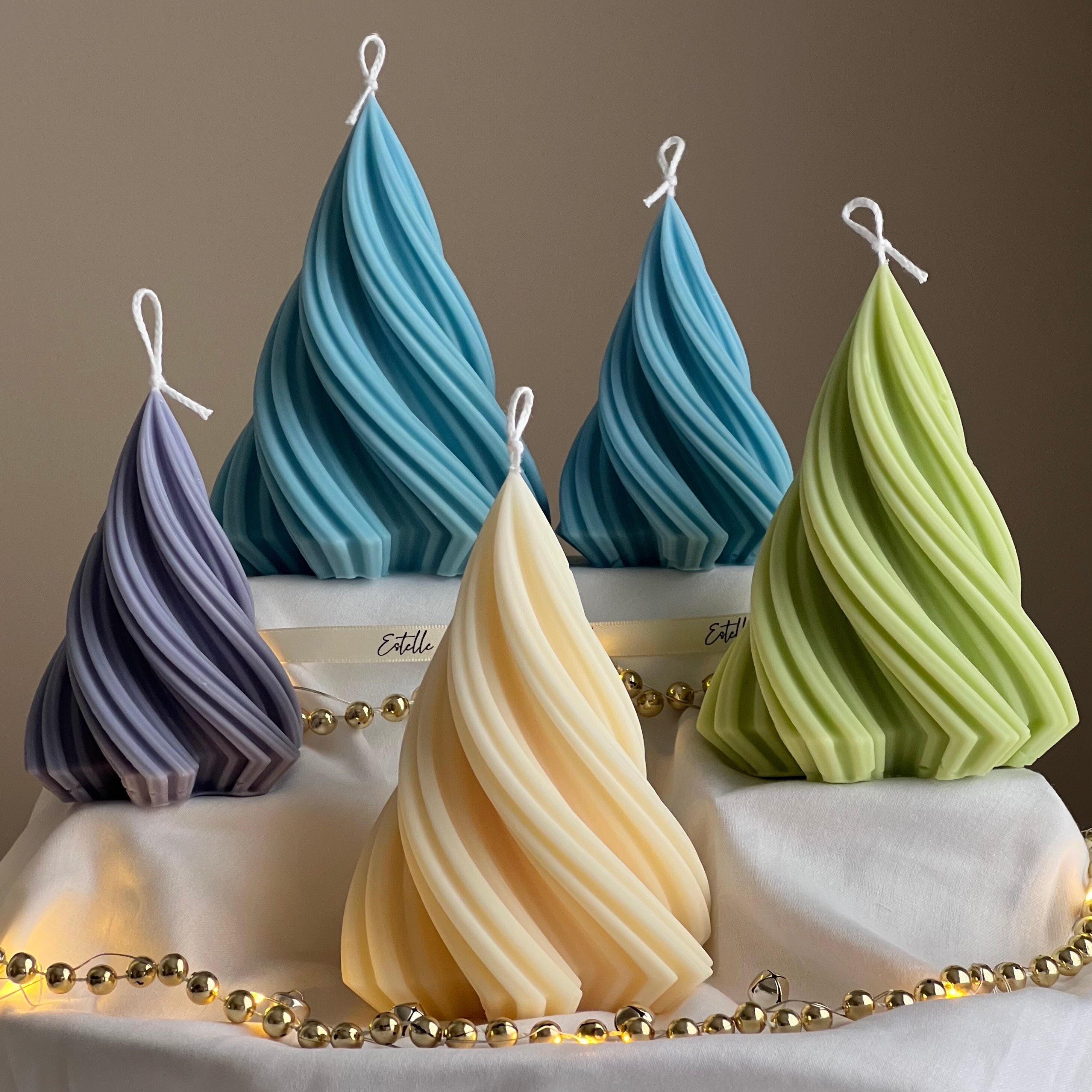 Swirl Ribbed Christmas Tree Candle | Handmade Soy Wax Decor - Etsy