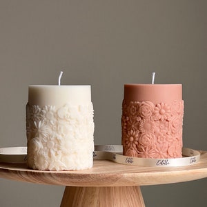 Flower Pillar Candle | Sculptural Pillar Candle | House Warming Gift | Custom Color Scent | Aesthetic Soy Pillar Candle| Minimal Home Decor