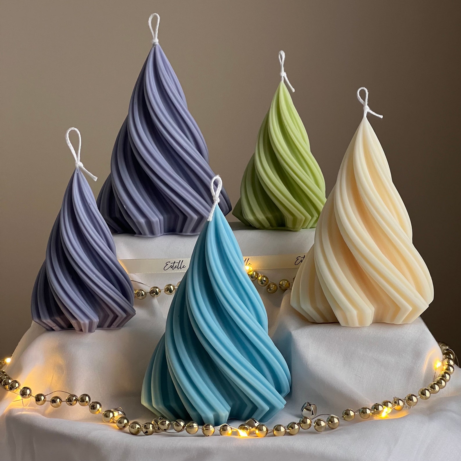 Swirl Ribbed Christmas Tree Candle | Handmade Soy Wax Decor - Etsy