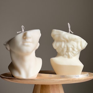Huge Half David&#39;s Face Candle | Bust Candle | Sculptural Pillar Soy Wax Candle| Greek Goddess Aesthetic Decor| Statue Candle | Unique Candle