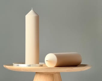 Vela de cera de soja Greko Ribbed Peak: Pilar com nervuras, vela cônica decorativa