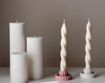 Ribbed Jesmonite Candlestick Holder: Minimalist Wedding Decor