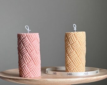 Knitted Soy Pillar Candle | Sculptural Home Decor