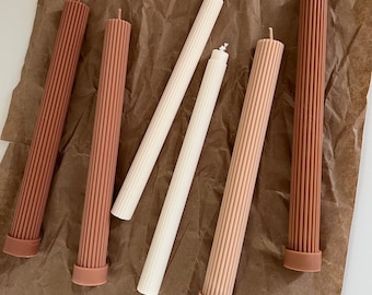 Ribbed Soy Wax Taper Candle: Handmade Unscented Pillar
