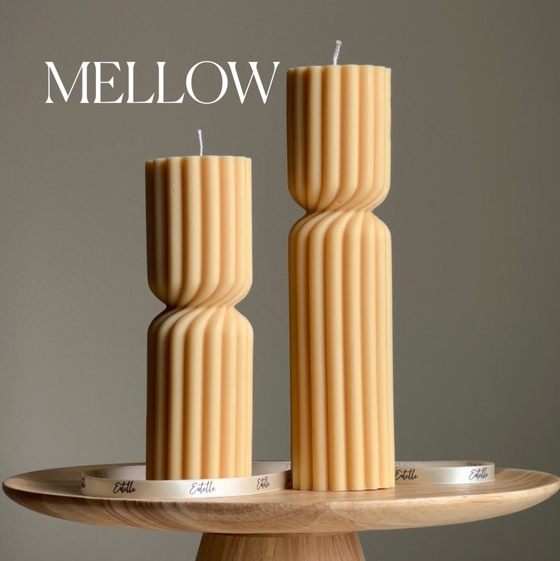 Ribbed Hourglass Pillar Candle Sculptural Striped Candle Aesthetic Table Decor Column Ribbed Candle Minimalist Decor Housewarming Gift image 4