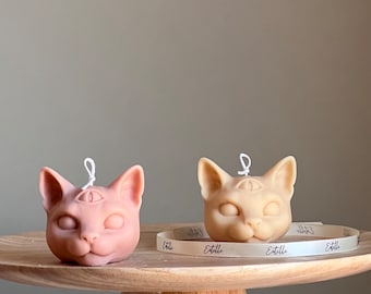 Cat's Head Candle| Decorative Pillar Soy Candle| Aesthetic Candle| Unscented Candles| Handmade Unique Candle| Shaped Cool Candle