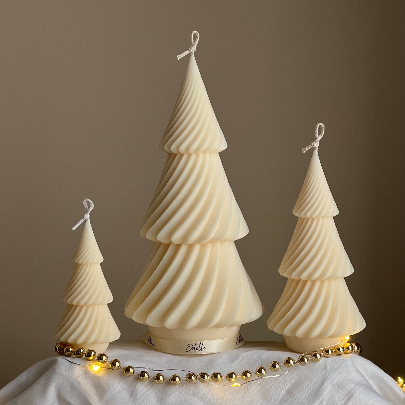 Swirl Ribbed Christmas Tree Candle: Handmade Soy Wax Decor - Etsy