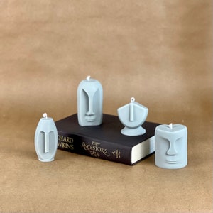 Statue Face Sculptural Candle Set Shaped Pillar Soy Wax Candle Decorative Candle Aesthetic Candle Unusual Gift Unscented Candles Grey