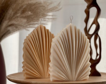 Sculptural Palm Leaf Candle | Decorative Pillar Soy Wax Candle | Aesthetic Interior Decor | Soy Shaped Candle | Gift for Her | Unique Candle