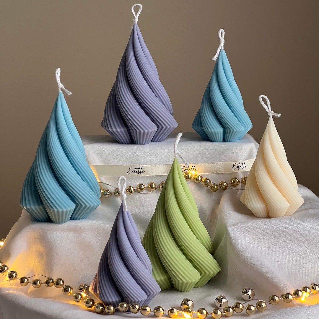 Swirl Stripped Christmas Tree Candle: Handmade Soy Wax Decor - Etsy