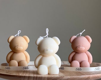 Small Teddy Bear Candle: Sculptural Soy Wax, Custom Scent