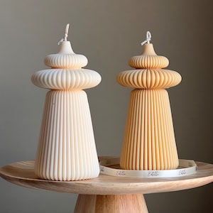 Large Ribbed Pillar Candle | Sculptural Pillar Candle | House Warming Gift| Custom Color Scent| Aesthetic Soy Candle|Minimal Home Decor