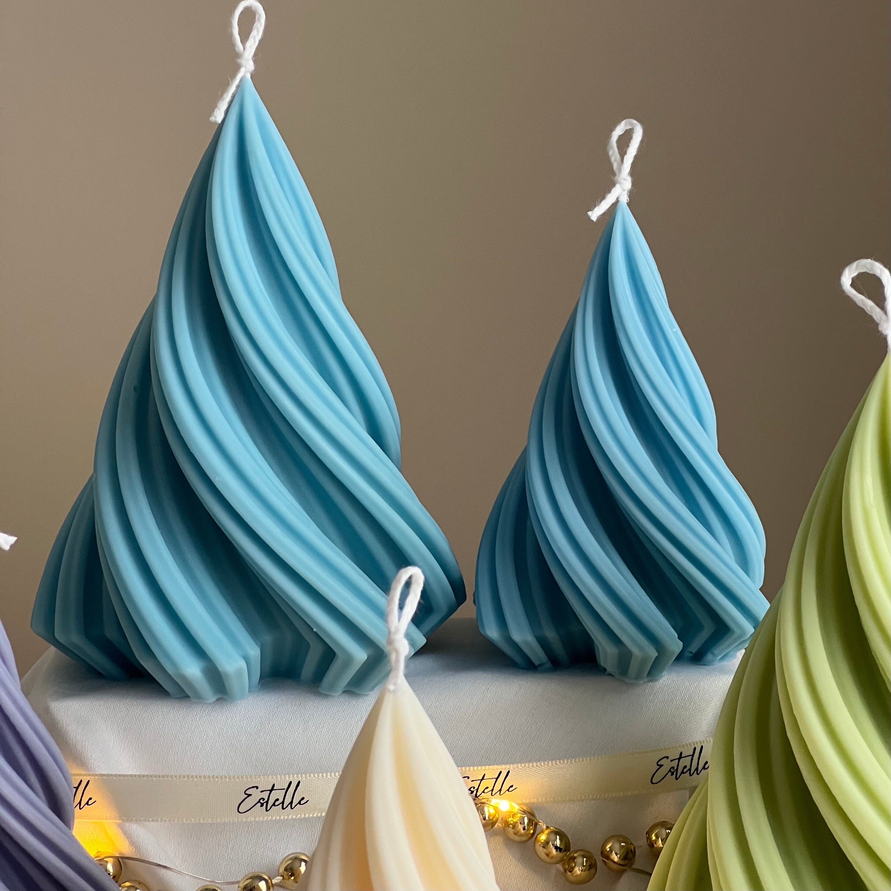 Swirl Ribbed Christmas Tree Candle | Handmade Soy Wax Decor - Etsy