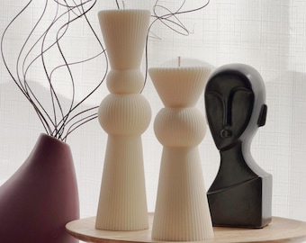 Soy Wax Chess Pillar Candle Set | Ribbed Decorative Candles