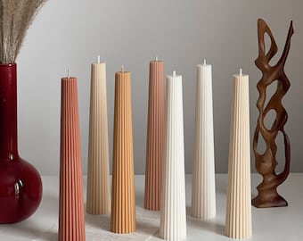 Greko Column Soy Wax Candle: Ribbed Pillar, Decorative Taper