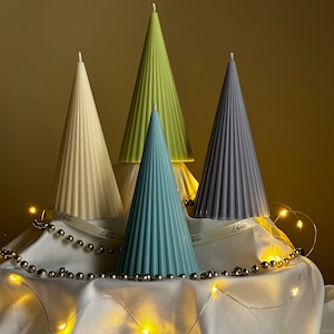 Handmade Ribbed Cone Soy Candle: Minimalist Christmas Decor