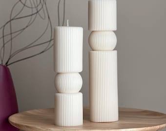 Roman Ribbed Tall Pillar Candle Set | Soy Wax Candle | Decorative Candle | Aesthetic Soy Candle | Shaped Candle | Cool Gift | Unique Candle