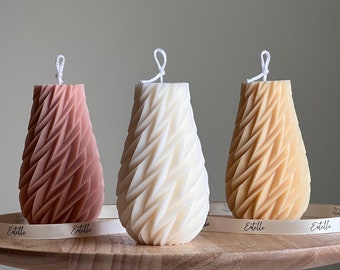Geometric Wavy Pillar Candle | Sculptural Pillar Candle | House Warming Gift | Custom Color |Aesthetic Soy Pillar Candle|Minimal Home Decor