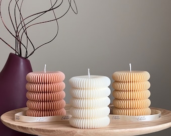 Hand Poured Soy Wax Ribbed Pillar Candle | Unscented Decorative Candle