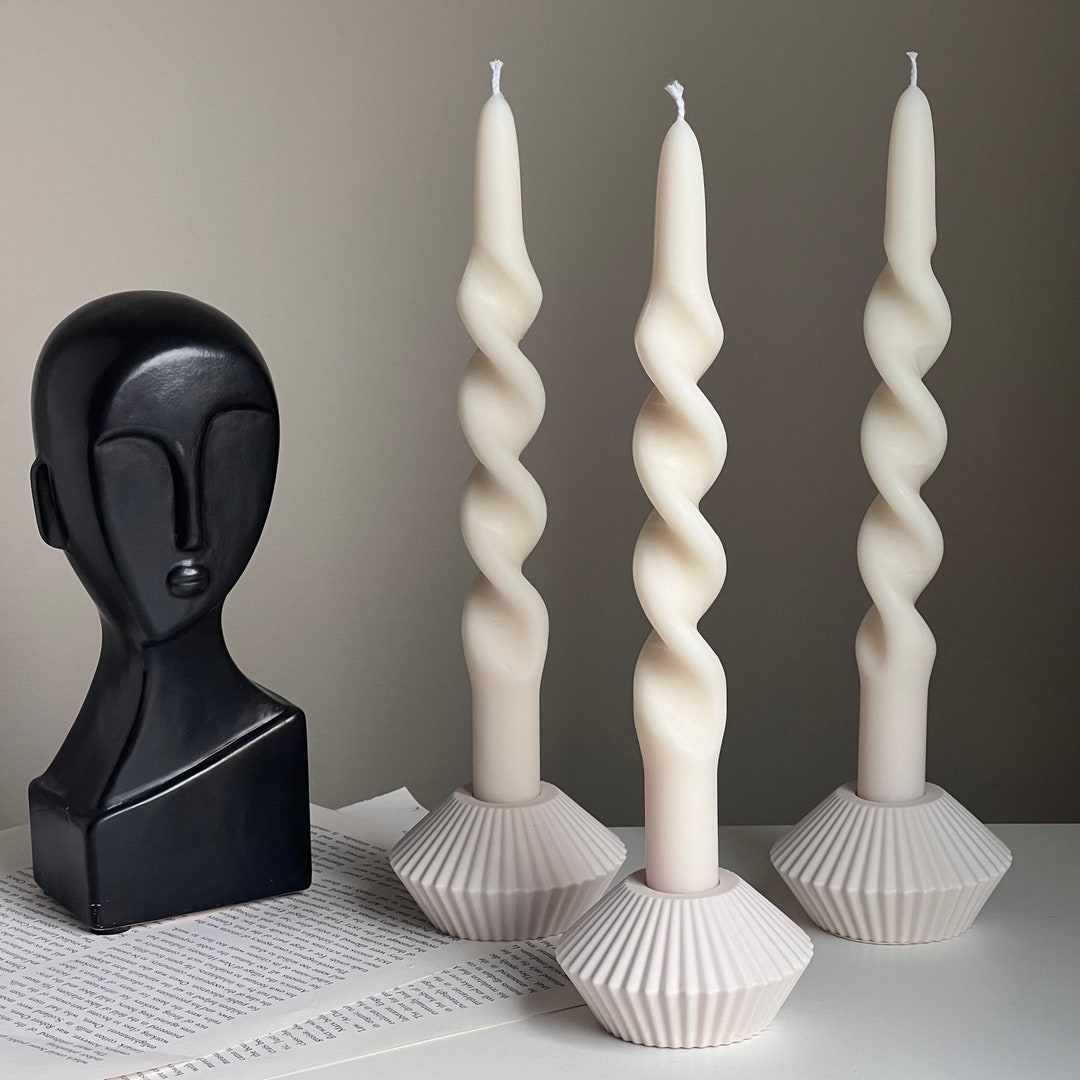 Ribbed Jesmonite Taper Candle Holder: Minimalist Table Decor - Etsy
