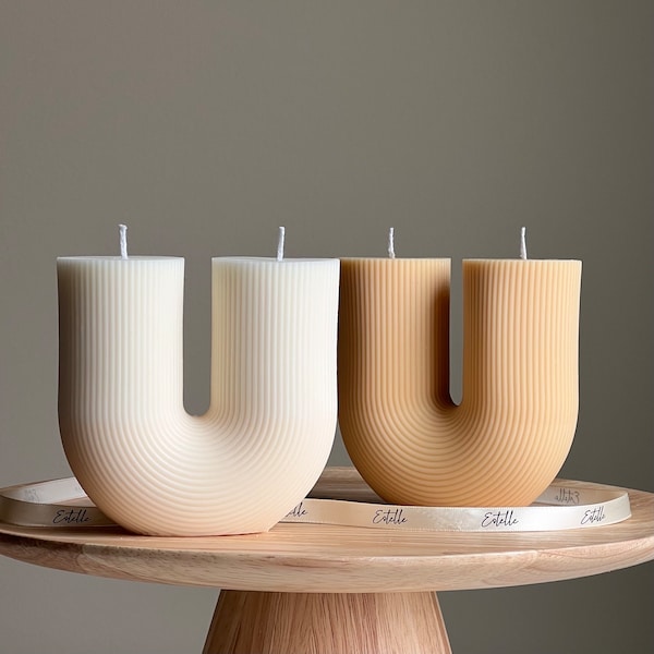 Large Ribbed U Shaped Candle | Trendy Handmade Decorative Candle | Pillar Shaped Candle | Aesthetic Interior Home Decoration| Unique Candle