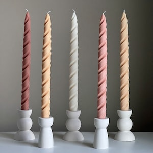 Tall Twisted Soy Wax Taper Candle: Handmade Pastel Decor