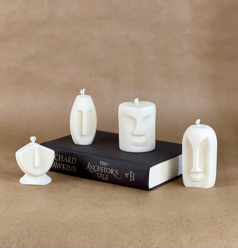 Statue Face Sculptural Candle Set Shaped Pillar Soy Wax Candle Decorative Candle Aesthetic Candle Unusual Gift Unscented Candles White