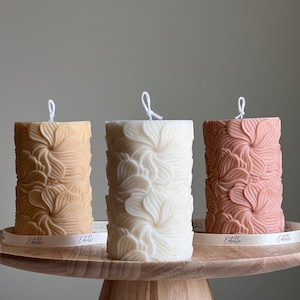 Flower Pillar Candle | Sculptural Garden Flower Pillar Candle | House Warming Gift | Custom Color Scent | Aesthetic Soy Wax Pillar Candle |