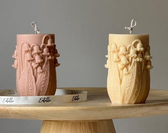 Maiglöckchen Stumpenkerze | Handgemachte Deko-Kerze