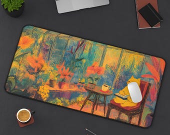 Tapete de escritorio Serene Cat: un accesorio colorido para la oficina en casa