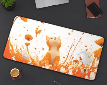 Tapete de escritorio con diseño de gato, decoración floral para la oficina en casa, regalo para amantes de los animales