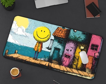 Colorful Smile Desk Mat: Vibrant Neoprene Mouse Pad