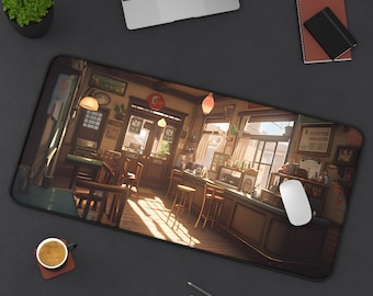 Anime Coffeeshop Desk Mat: Lofi Japanese Gaming Mouse Pad