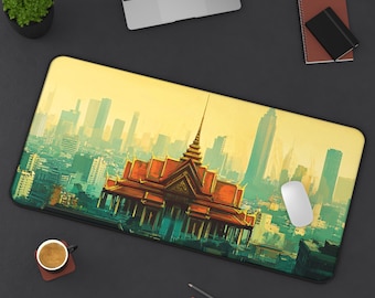 Cityscape Desk Mat: Neoprene Office Decor (32x16 in)