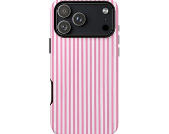 Pink Striped Tough Phone Case | Durable Lexan Plastic Cover