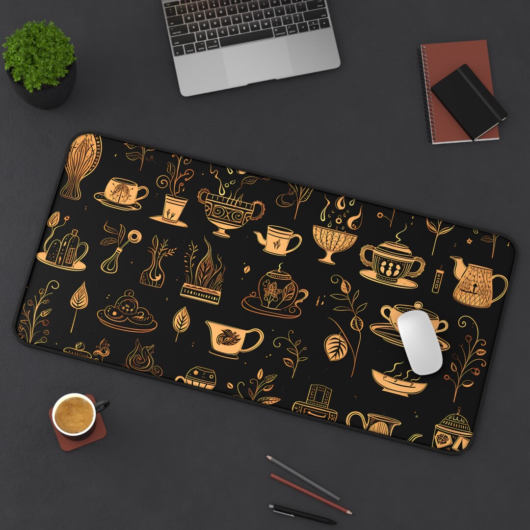 Coffee Pattern Desk Mat: Large Black and Gold Gaming Mouse Pad - Etsy