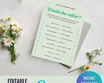 Would She Rather Bridal Shower Game | Fun Printable Wedding Shower Activity | Digital Download Party Game | Editable Bridal Shower Template