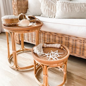 Calm Boho Rattan Side Table Table Set, Bedside Table Set, Minimalist Living Room tables, small light tables