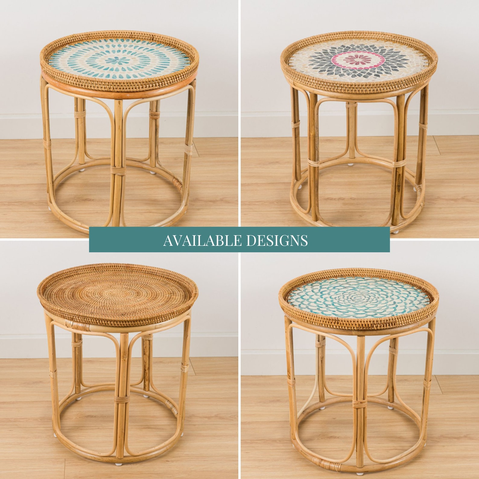 Boho Rattan Side Table End Table Bedside Table Round Modern Etsy Australia