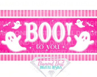 Boo to You pink ghost Halloween PNG digital print. Sublimation design, wreath sign printable.