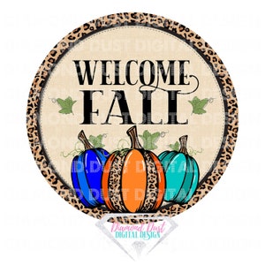 Welcome Fall Pumpkins Round digital print, Sublimation Graphics, Printable Wreath Sign.