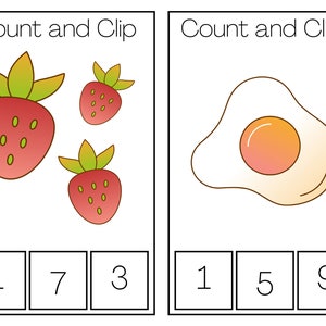 Cartes de comptage et de clips, reconnaissance des nombres, préscolaire, mathématiques, nombres 1 à 10, développement de la motricité fine, école à domicile, activité imprimable