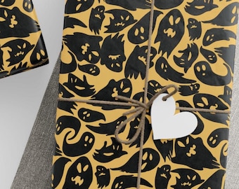 Black Ghost Halloween Gift Wrap - Spooky Party Wrapping Paper