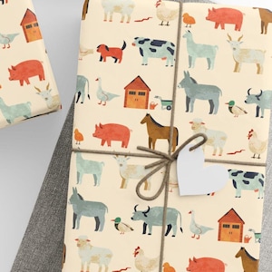 Cute Farm Animal Wrapping Paper, Barnyard Birthday Gift Wrap for Kids, Toddlers & Animal Lovers - Playful Countryside, Children&#39;s