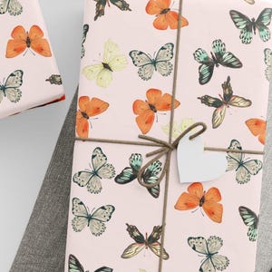 Papel de embrulho de borboleta, papel de embrulho colorido para aniversários, chás de bebê, celebrações de primavera, papel de embrulho de presente de monarca, embalagem de presente natural