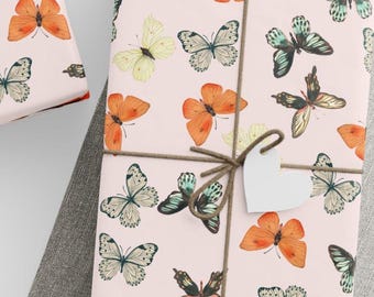 Butterfly Gift Wrap, Colorful Wrapping Paper for Birthdays, Baby Showers, Spring Celebrations, Monarch Present Wrap, Nature Gift Packaging,