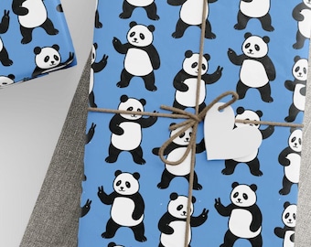 Cadeaupapier schattige panda - cadeaupapier schattig blauw dier, lakens gelukkige pandaverjaardag, cadeaupapier kinderfeestje
