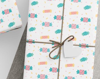 Sweet Candy Wrapping Paper, Cute Pastel Treats Gift Wrap for Kids Birthday, Fun & Playful Baby Shower Party Favors