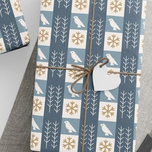 Papier cadeau Winter Wonderland - Papier cadeau Noël élégant oiseau flocon de neige pin vacances
