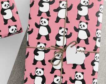Inpakpapier kawaii panda - cadeaupapier schattig roze dier, gelukkige panda-verjaardagsvellen, cadeaupapier kinderfeestje voor girly cadeau